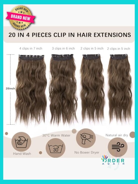 Wavy Clip-In Hair Extensions 20 inch Natural Soft Synthetic Full Head main image 5